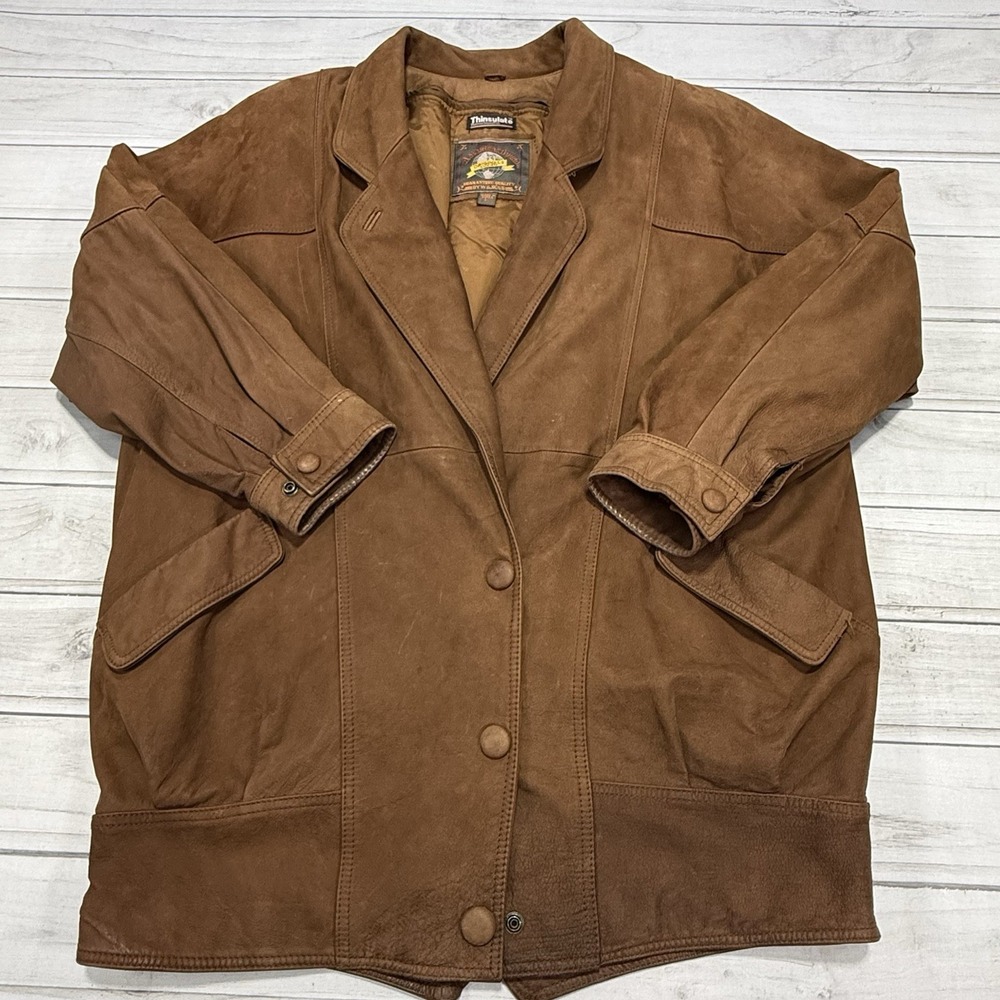 Adventure Bound Leather Bomber Jacket Mens L‎ Brown Flight Thinsulate Vintage